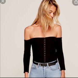 Reformation ribbed corset style top. Off shoulder
